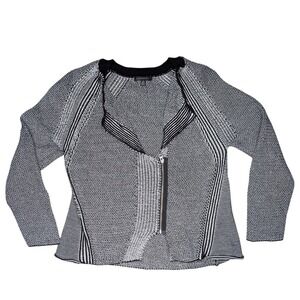 Parkhurst Women's large Black White Knit Full Zip Cardigan Sweater Unqiue